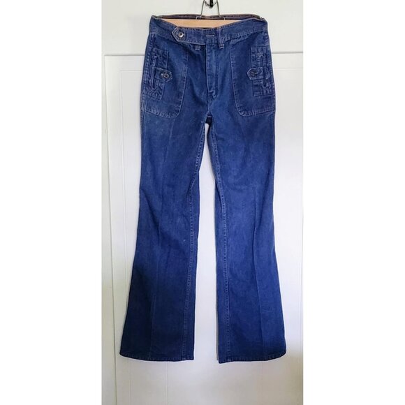 Womens Dark Wash 1970's Bell Bottom Jeans Vintage Size 30 - Picture 1 of 6